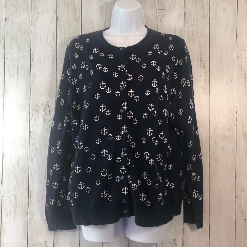 Karen Scott Anchor-Pattern Cardigan Extra Large